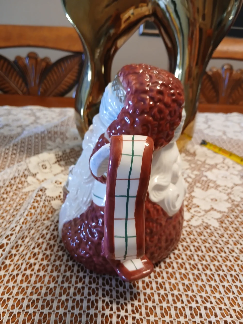 Avon Red and White Santa Ceramic Teapot with Green and Gold Accents